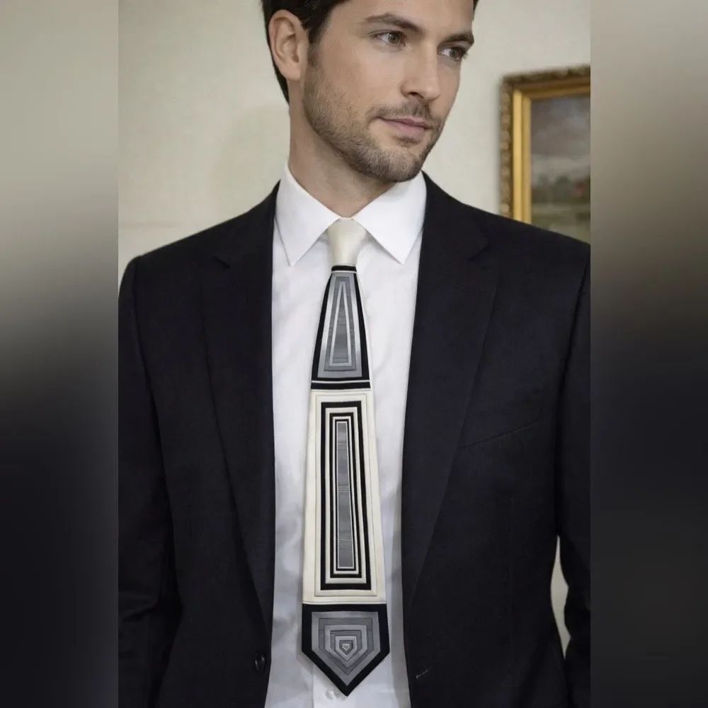 Vintage Versailles by Piatelli Black & White Geometric Print Tie